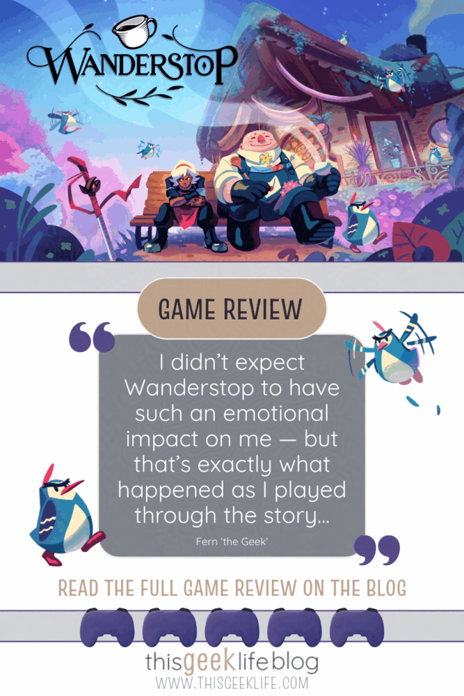 Wanderstop Game Review Pin, This Geek Life Blog