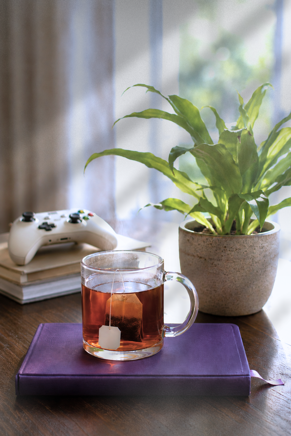 Cozy tea and a game controller for a gentle reset for the evolved geek from This Geek Life Blog