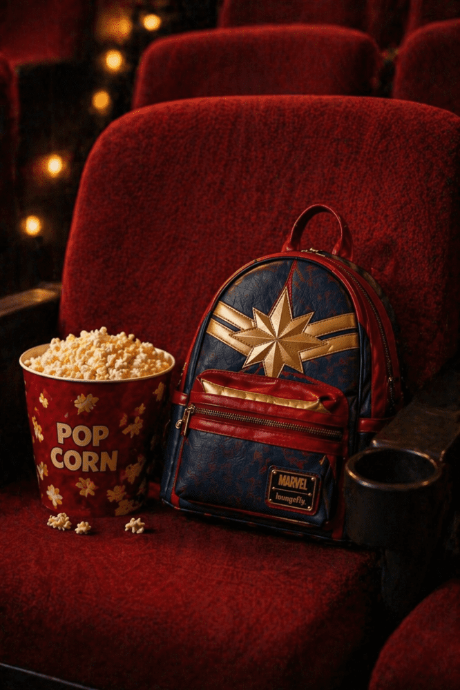 Geek Movie Date Night OOTD flatlay, The Marvels movie inspired outfit from This Geek Life Blog