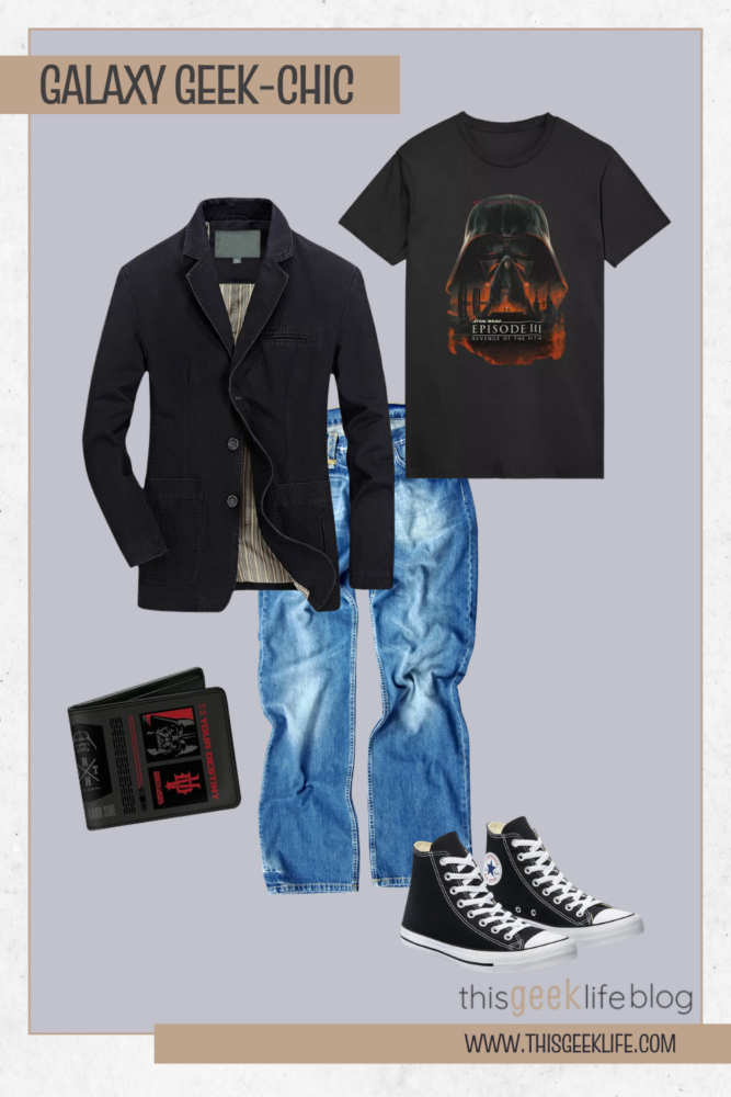 Blazer and Tee Combo, Galaxy Geek-Chic, This Geek Life Blog Pin
