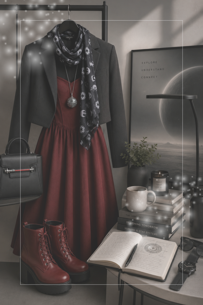 Subtle Sci-Fi Minimalist Elegant Style Story outfit idea from This Geek Life Blog