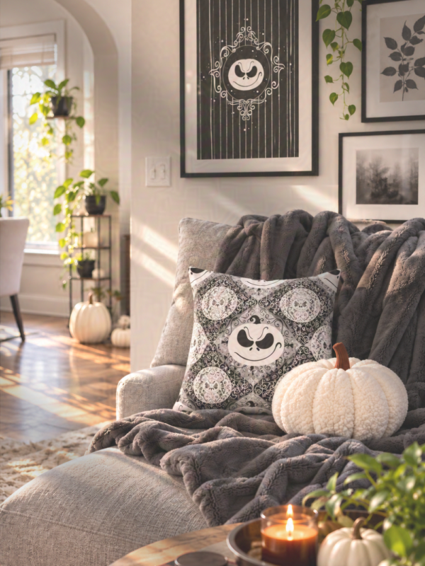 Cozy Modern Fall living room with nightmare before christmas inspired decor