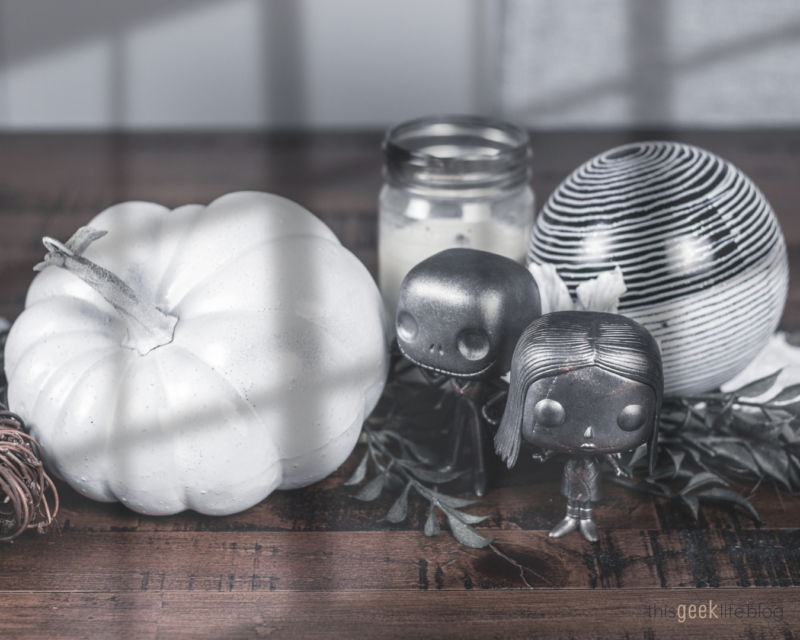 Jack and Sally Faux Metal Funko Pops Fall Table Decor on This Geek Life Blog